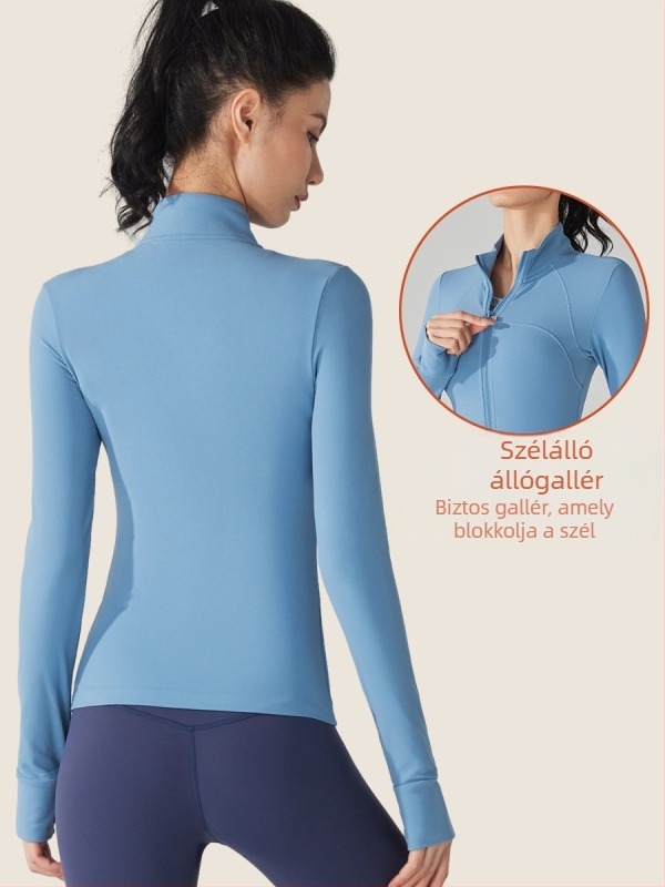 Női dzseki fleece béléses, nylon-velúr külső, álló gallér, elöl cipzárral.