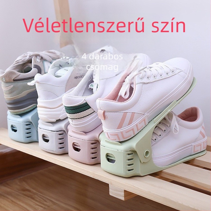 Állítható kétszintes cipőállvány, műanyag, helytakarékos, összecsukható