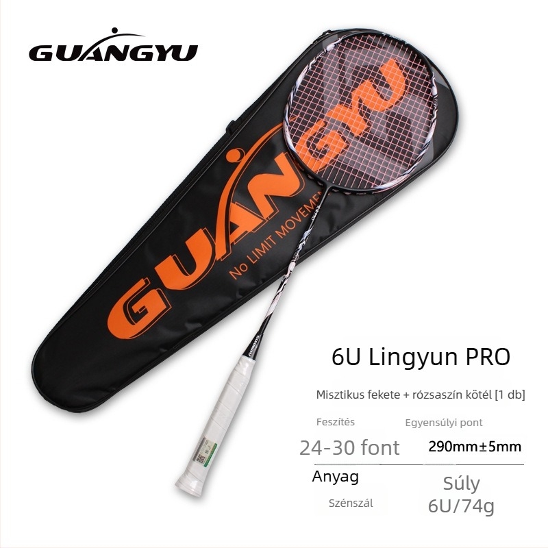 Badmintonütő, karbonváz, uniszex kezdő edzés, egyenes nyél, tömeg 75–79 g
