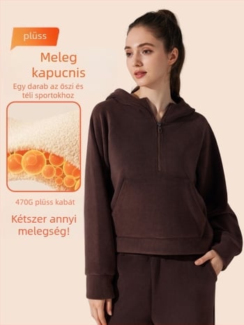 Jóga dzseki kapucnival, fleece bélés, elöl cipzár, Ao-grain bársony anyag, hosszú ujjú