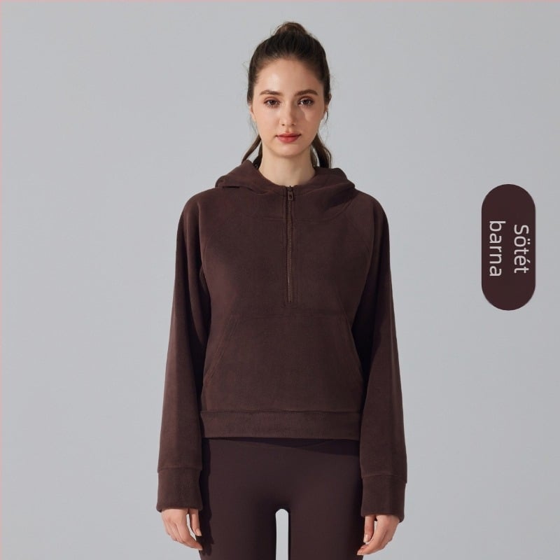 Jóga dzseki kapucnival, fleece bélés, elöl cipzár, Ao-grain bársony anyag, hosszú ujjú