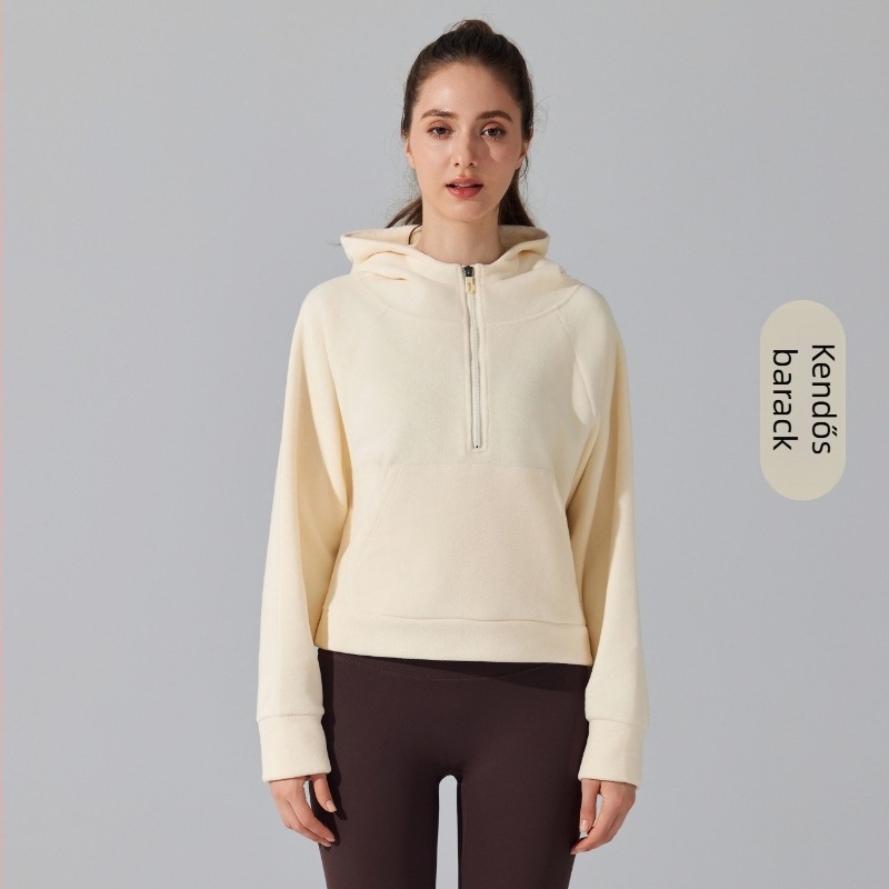 Jóga dzseki kapucnival, fleece bélés, elöl cipzár, Ao-grain bársony anyag, hosszú ujjú