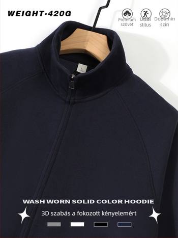 Kardigán álló gallérral, cipzárral, laza szabású, poliészter 51–70%.