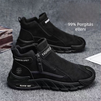Férfi slip-on cipő, felső műbőr, gumis talp, középmagas szár, alacsony sarok 1-3 cm, lélegző őszre