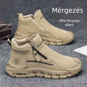 Férfi slip-on cipő, felső műbőr, gumis talp, középmagas szár, alacsony sarok 1-3 cm, lélegző őszre