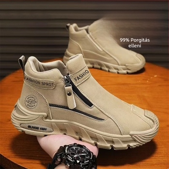 Férfi slip-on cipő, felső műbőr, gumis talp, középmagas szár, alacsony sarok 1-3 cm, lélegző őszre