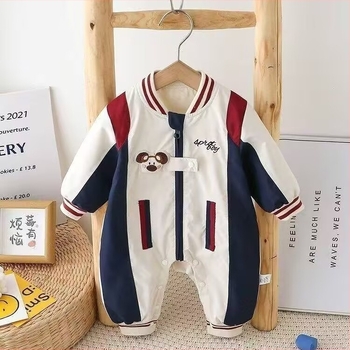 Újszülött fiúnak szóló overál, hosszú ujjú, cipzáras zárás, koreai stílus