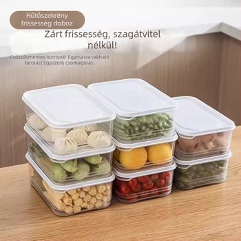 Frissességmegőrző tároló, hűtő- és mikrohullámú sütőben használható, téglalap alakú, élelmiszer-biztonságos műanyag, zárt fedéllel