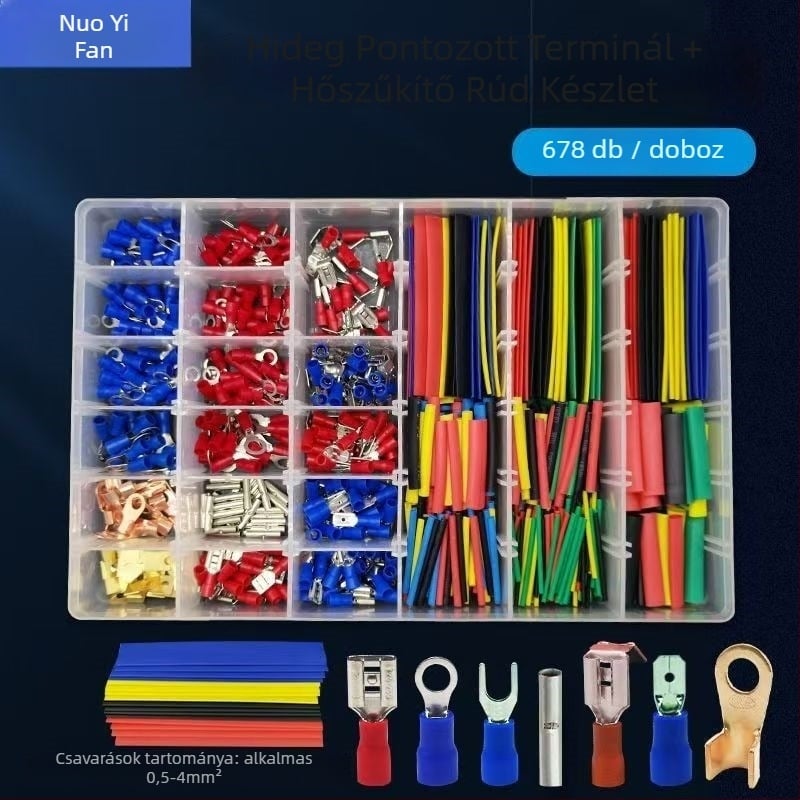 Fanlian Dobozos terminálblokk készlet — 350 terminál blokk és 328 hőszigetítő cső, összesen 678 darab