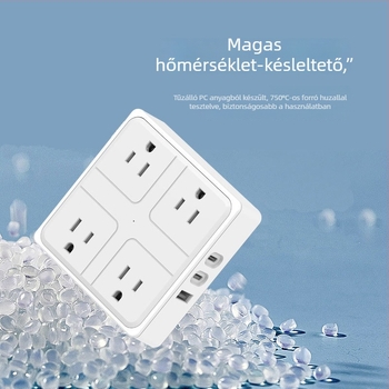 US szabvány intelligens hosszabbító USB-C porttal, 10A, 100-250VAC, tűzálló PC ház, réz vezetők