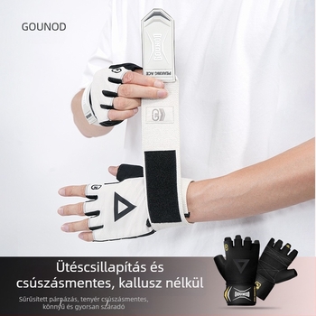 Félujjas fitnesz kesztyű tenyérvédővel — poliészter rostból, edzéshez súlyzók és rúddal, csúszásmentes, 100 darabos csomag