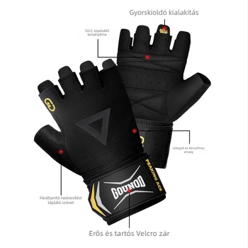 Félujjas fitnesz kesztyű tenyérvédővel — poliészter rostból, edzéshez súlyzók és rúddal, csúszásmentes, 100 darabos csomag