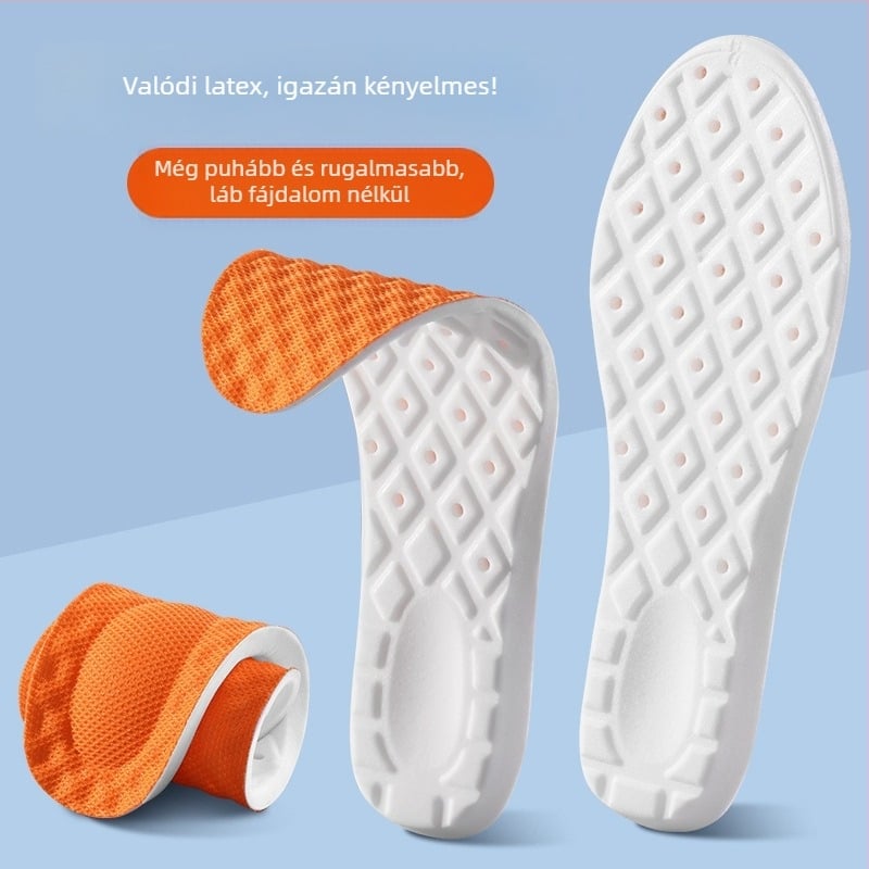 Latex alapú magasságot növelő talpbetét, légáteresztő, láthatatlan belső rész, teljes talpbetét