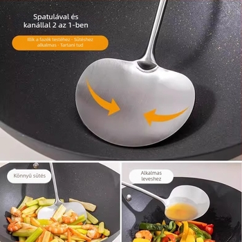 Konyhai spatula 304 rozsdamentes acélból, fa nyéllel, tapadásmentes, hőálló, hosszú nyél