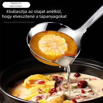Rozsdamentes acél olajelválasztó kanál beépített szűrővel – konyhai kanál, modern minimalista stílus