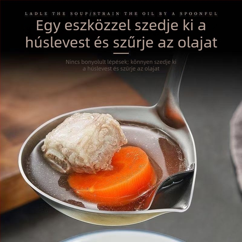 Rozsdamentes acél olajelválasztó kanál beépített szűrővel – konyhai kanál, modern minimalista stílus