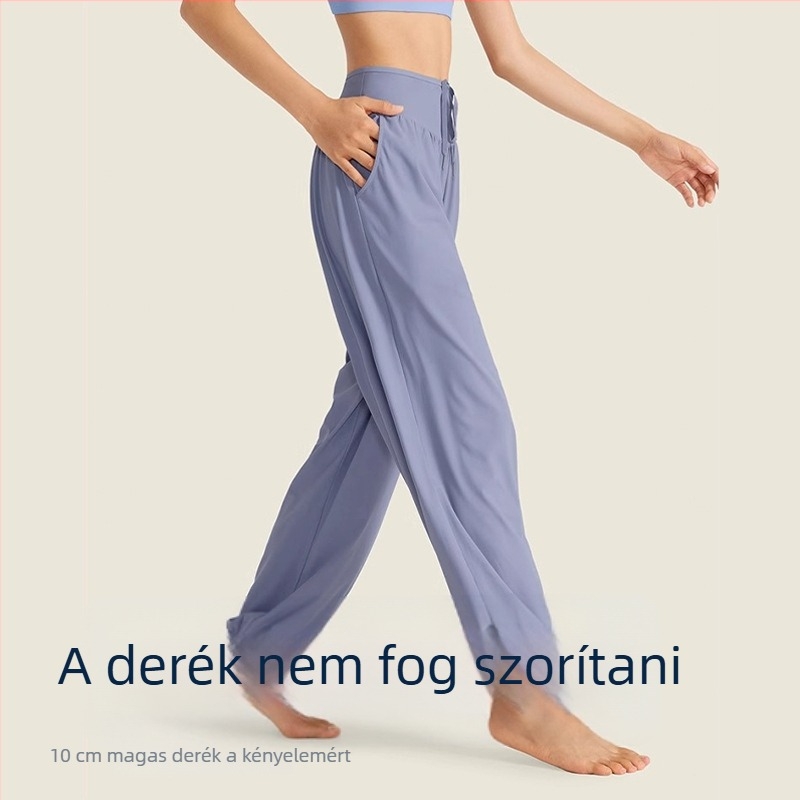 Női sportnadrág, lélegző, gyorsan száradó, magas derekú, lazább szabás, anyag: 90% poliészter, 10% spandex