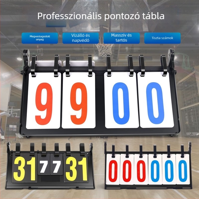 Pontozó tábla – ABS; több sporttal kompatibilis (kosárlabda, foci, tenisz, tollaslabda, asztalitenisz, röplabda); logónyomtatás elérhető; testreszabás; tartalmaz cserelap és taktik táblát