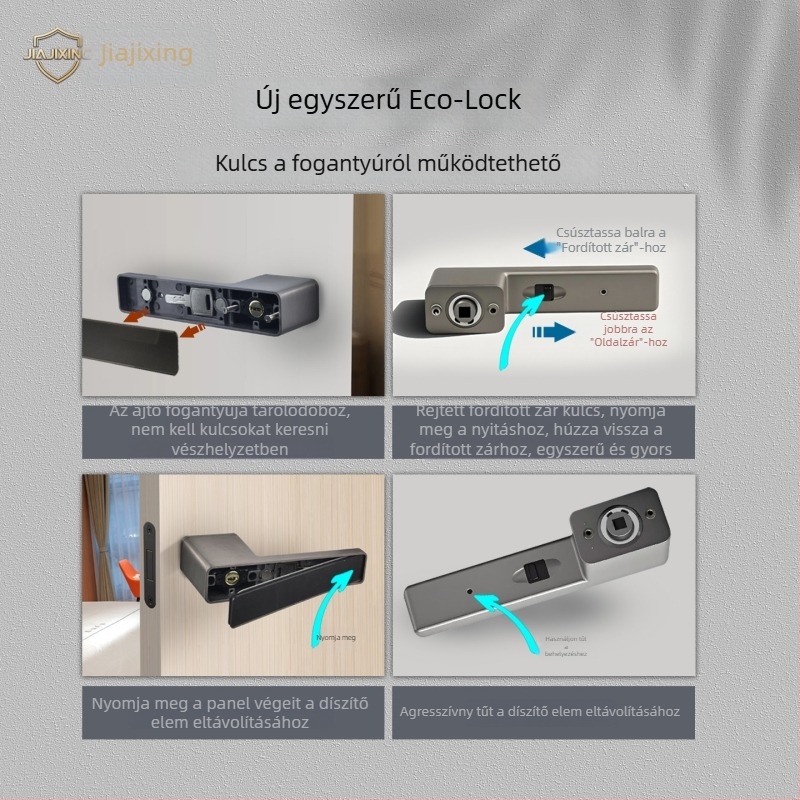 Hálószoba ajtó kilincs-zár, Jiajixing H03, alumínium, modern minimalista stílus, beltéri faajtókhoz