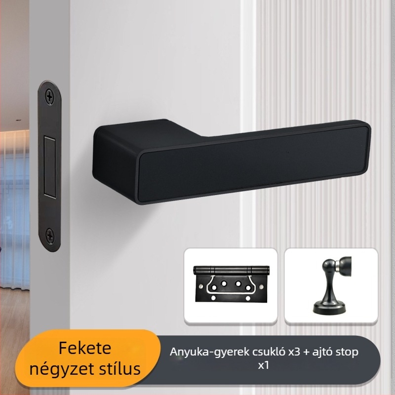 Hálószoba ajtó kilincs-zár, Jiajixing H03, alumínium, modern minimalista stílus, beltéri faajtókhoz