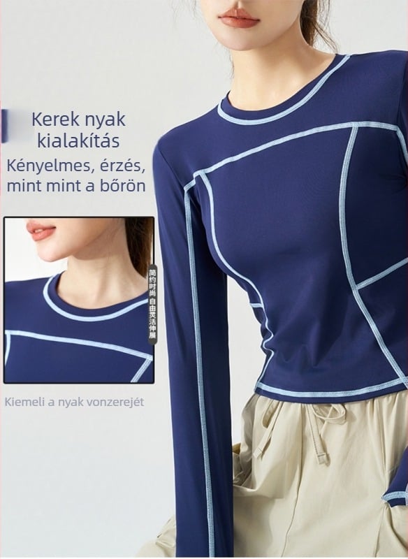 KURYOGA Női hosszú ujjú Slim-Fit edzőfelső — külső: Nylon 25% Spandex; bélés: Nylon 75% Spandex; alkalmas fitneszhez, futáshoz, jóga; bevezetés 2025