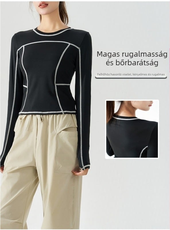 KURYOGA Női hosszú ujjú Slim-Fit edzőfelső — külső: Nylon 25% Spandex; bélés: Nylon 75% Spandex; alkalmas fitneszhez, futáshoz, jóga; bevezetés 2025