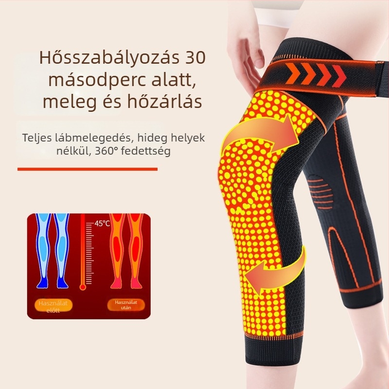 Kiterjesztett önmelegítő térdvédő, csúszásmentes kialakítással, pánttal, 8 órás melegítés