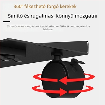 Szénacél számítógép állvány kerekekkel, padlón álló, teleszkópos tárolópolc, 1 réteg, irodai rendező