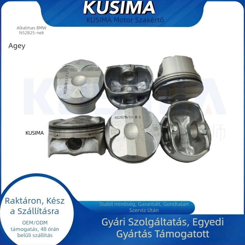 KUSIMA Pistona 11257612982 a BMW N52B25 2.5L Dome, 3 gyűrűs hornyok, Kombinált gyűrűs szerkezet, Barrel Face gyűrű profil, Alumíniumötvözet