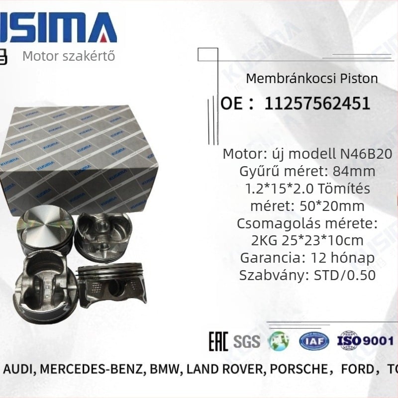 Kusima dugattyú 11257562451 BMW N46B20 motorhoz, alumínium ötvözet, kombinált gyűrű, hengeres felületű gyűrű