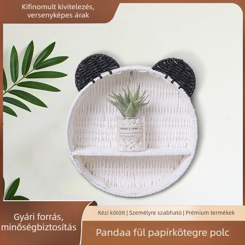 Cat Ear Rattan Körkör Tároló - 2-szintű falra akasztható kijelző, hálószoba és nappali, modern minimalista