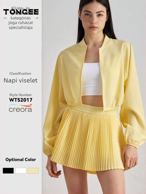 Női rövid Casual jóga kabát, tavasz, hosszú ujjú, álló gallérral, poliészter 91% anyag