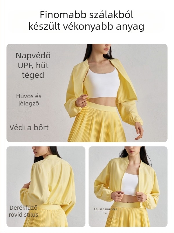 Női rövid Casual jóga kabát, tavasz, hosszú ujjú, álló gallérral, poliészter 91% anyag