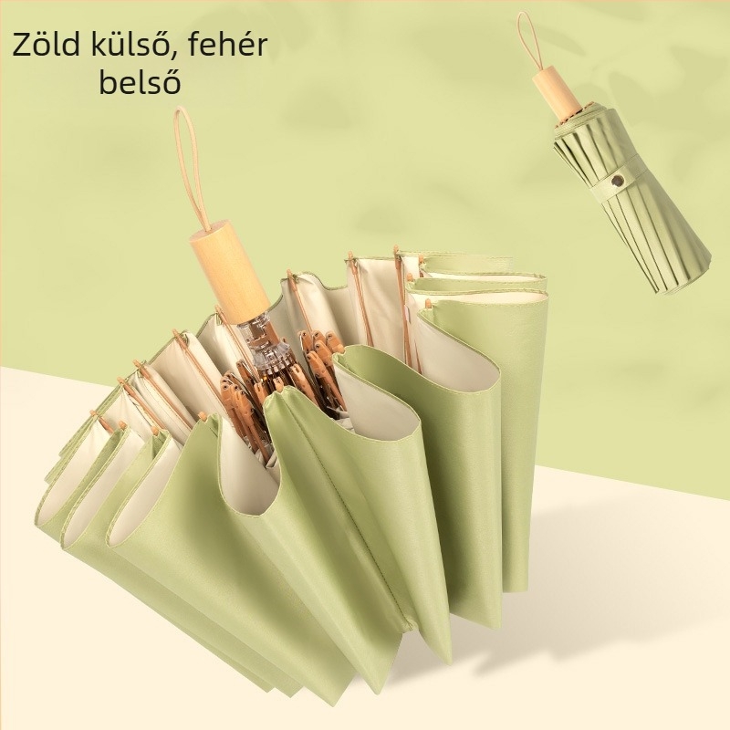 16‑ágú összecsukható esernyő, UPF 50+, poliészter 190T vászon, fa markolat, kézi nyitás/zárás