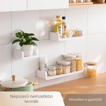 Fürdőszobai falra szerelhető műanyag tároló — nedvességálló, fúrás nélküli, 1 rétegű, ideális fürdőszobába, sminkhez és egyéb helyiségekbe.