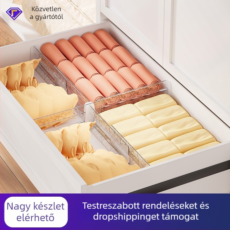 Fiókelválasztó fehérnemű és zoknihoz – 1 réteg, rugalmas vízszintes/függőleges elválasztólapok PET-ből, kreatív stílus