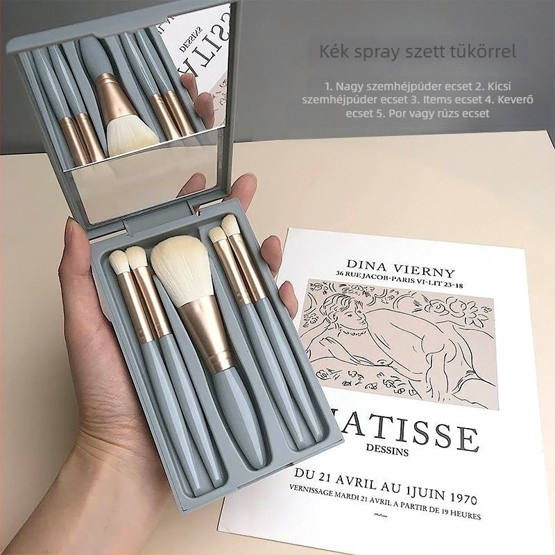 5 darabos sminkecset-készlet, puha szintetikus sörtékkel, műanyag nyél, hordozható doboz