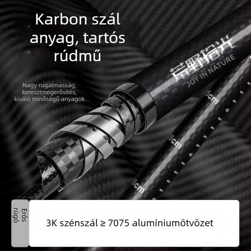 3K szénszálas túrabot, háromszakaszos teleszkópos, ultra-könnyű, EVA fogantyú, 174 g
