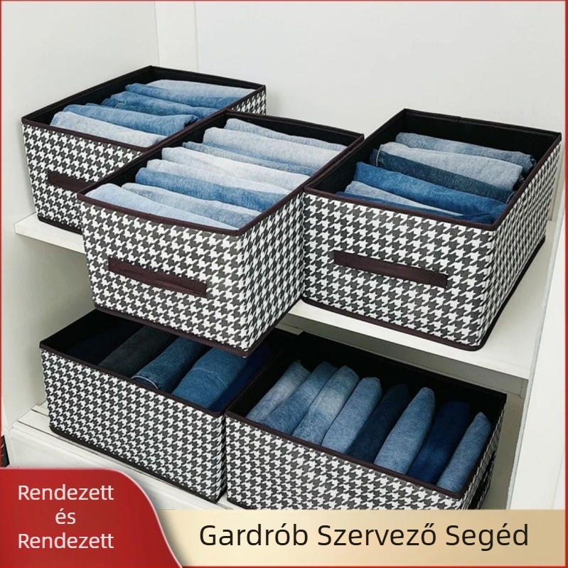 Ruhatároló doboz nem szőtt anyagból, 22 literes kapacitás, rácsos mintázat, modern egyszerű stílus