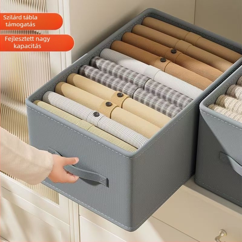 Ruhatároló doboz – Szövet, összecsukható és egymásra tehető, 50 L kapacitás, modern minimalista stílus
