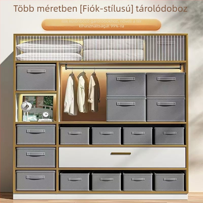 Ruhatároló doboz – Szövet, összecsukható és egymásra tehető, 50 L kapacitás, modern minimalista stílus