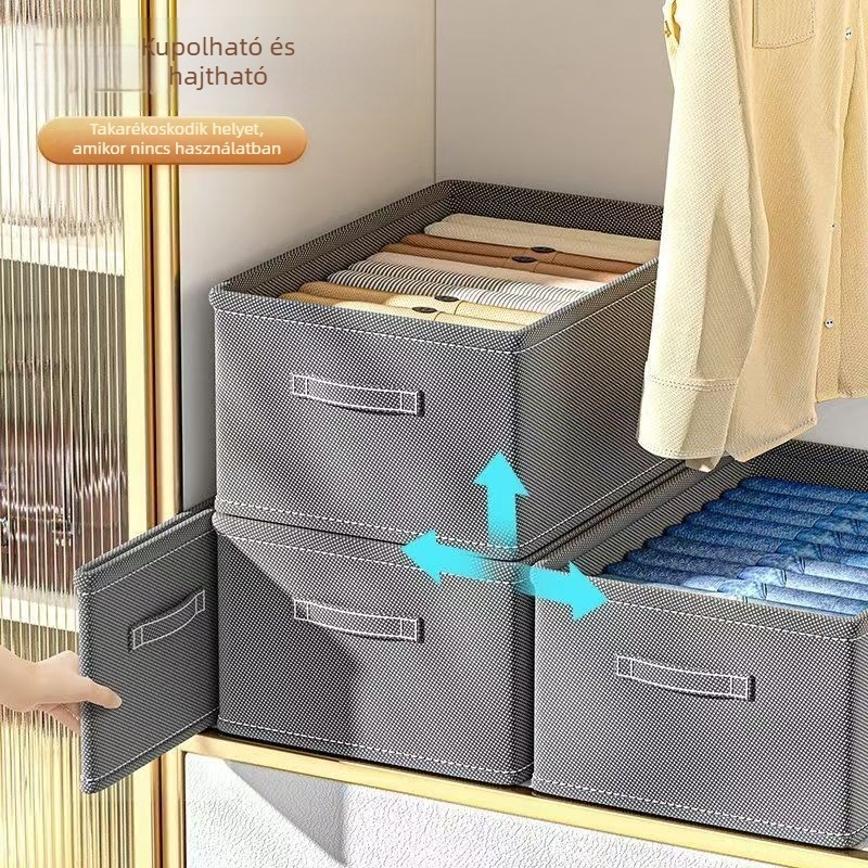 Ruhatároló doboz – Szövet, összecsukható és egymásra tehető, 50 L kapacitás, modern minimalista stílus