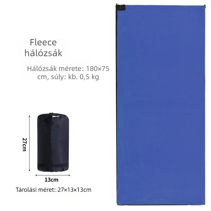Felnőtt polár fleece hálózsák levehető, mosható béléses, polár fleece anyagból készült, boríték szerkezet, súly 650 g, alkalmas szabadtéri utazásokhoz és beltéri használathoz
