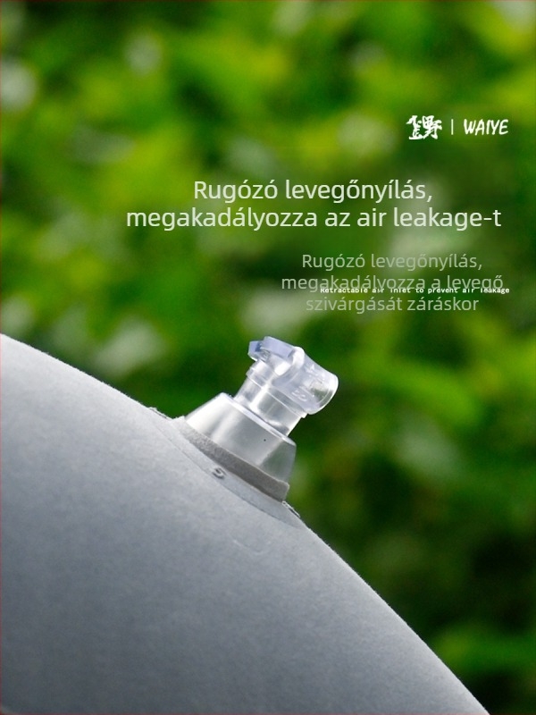 Szabadban használható felfújható kemping párna, négyzet alakú flockált textúrájú, pihenő párna, összecsukható és hordozható