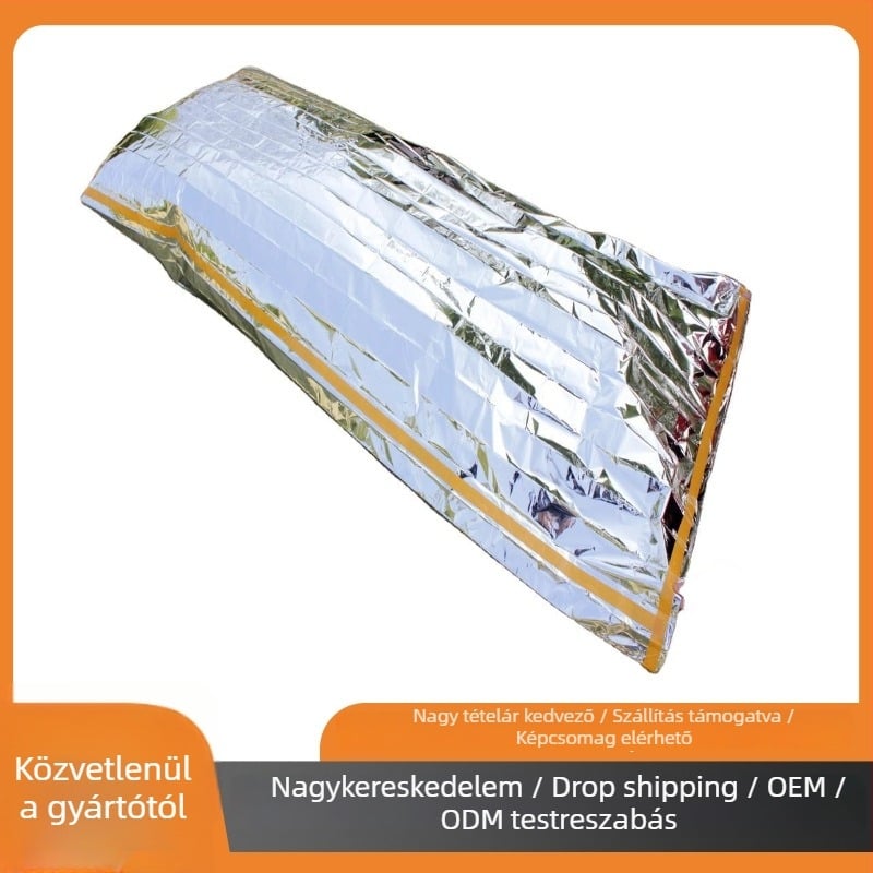 Sürgősségi alvózsák PET‑alumíniumfóliával, borítékos kivitel, felnőtteknek, súly 80, licencelhető magáncímke