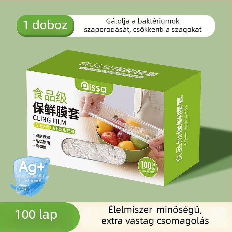 Antibakteriális frissességmegőrző fóliatakarók, egyszer használatos élelmiszer-tároló tasakok a konyhában, állítható szorítással