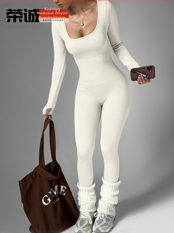 Női hosszú ujjú jógabodysuit, nedvességelvezető, gyorsan száradó, 90% nylon + 10% spandex, melltartóbetét nélkül, 2025 ősz