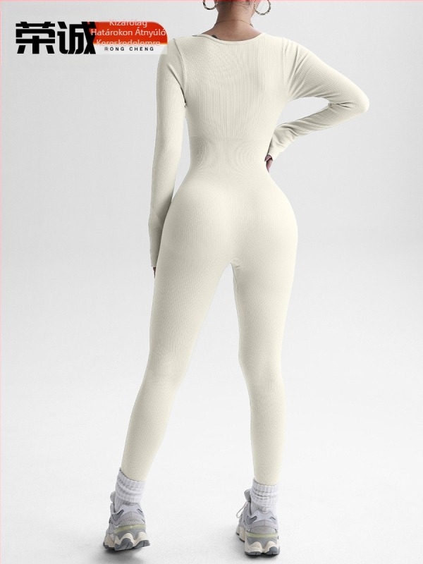 Női hosszú ujjú jógabodysuit, nedvességelvezető, gyorsan száradó, 90% nylon + 10% spandex, melltartóbetét nélkül, 2025 ősz