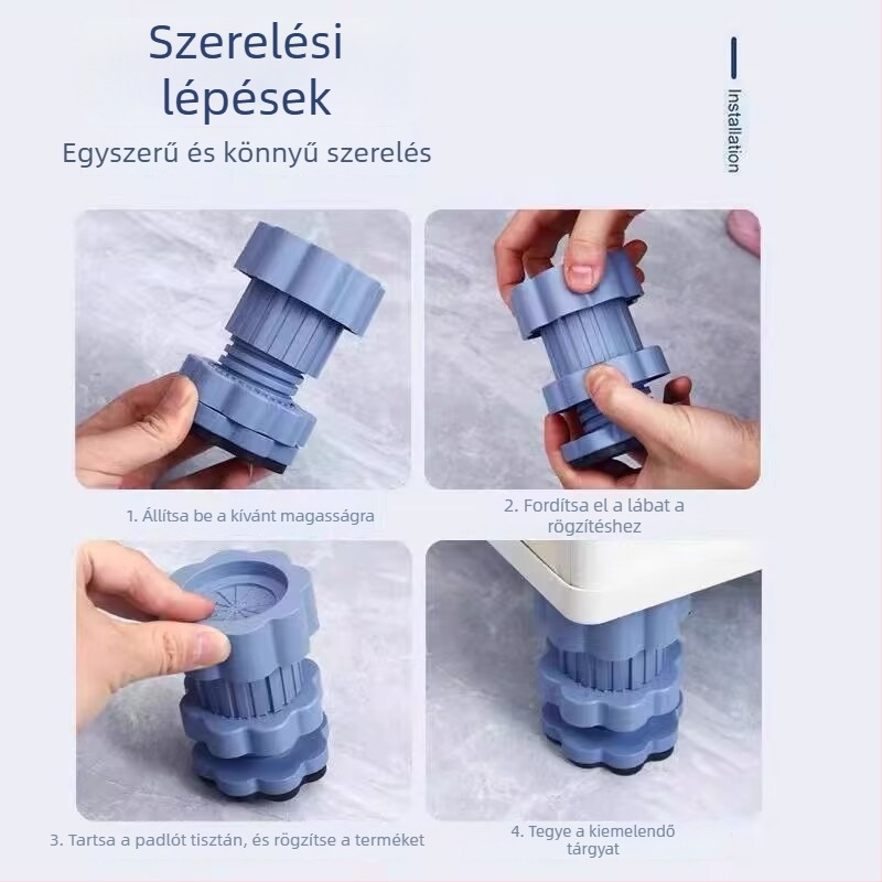 Mosógép lábbetét – csúszásgátló, rezgéscsillapító, magasságban állítható, univerzális, telepítés nélkül