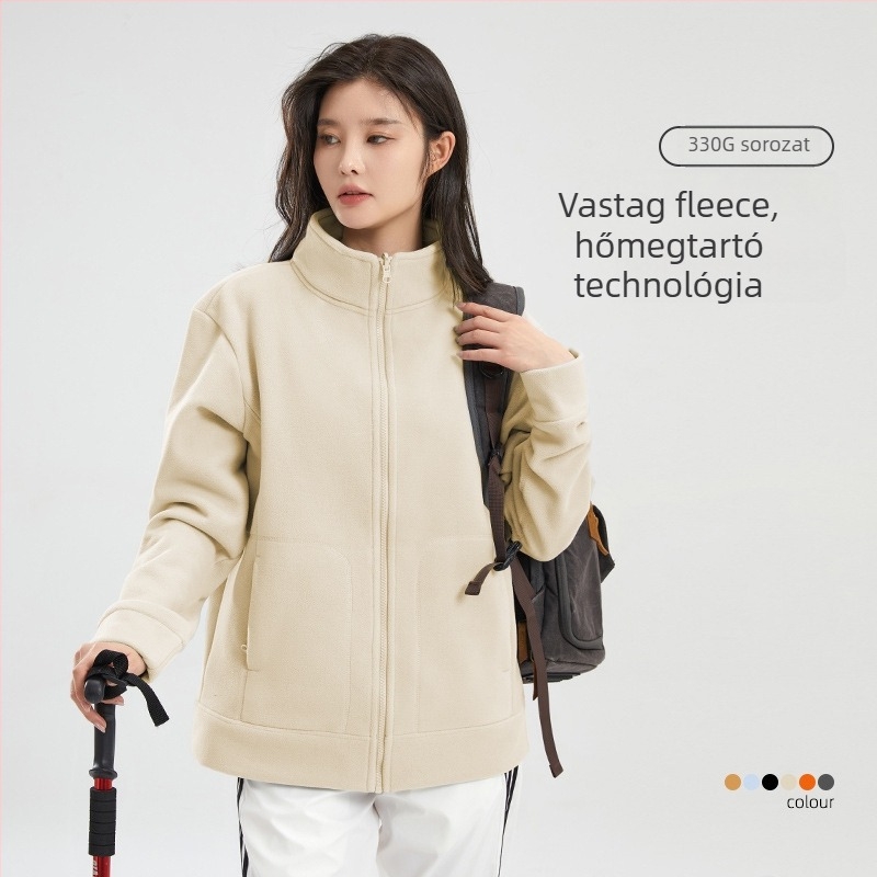 Uniszex polár fleece dzseki álló gallérral, kétoldalas dizájnnal, megnövelt melegséggel, kültéri sportokra